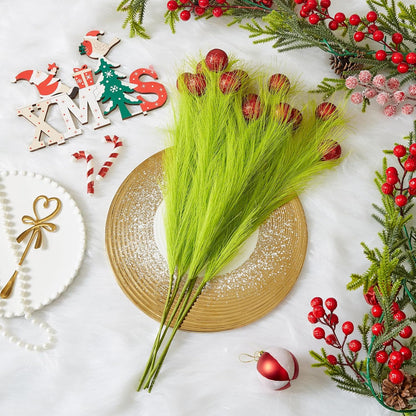 10 Pcs Christmas Tree Topper - 17" Christmas Tree Picks and Sprays Lime Green Curly Stems with Red