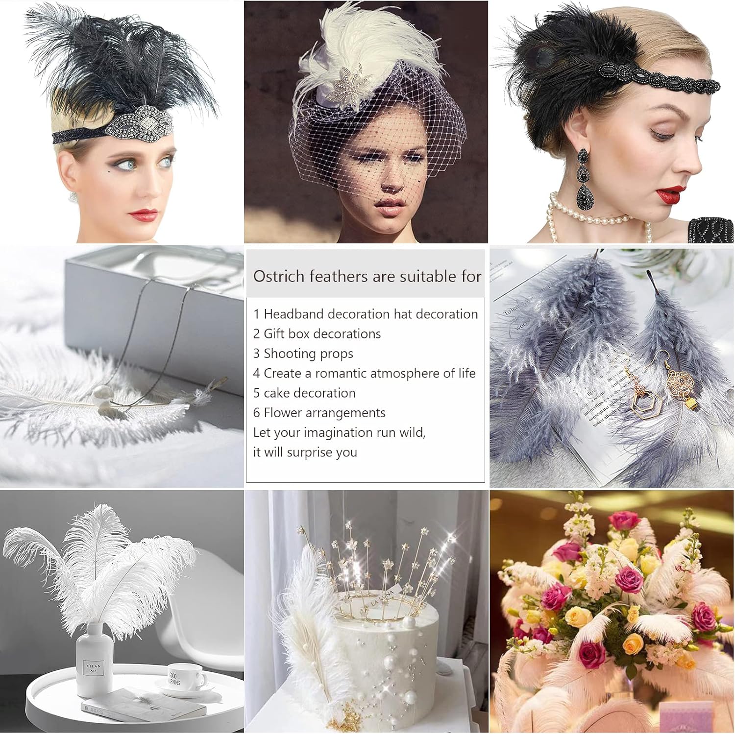 THARAHT White Ostrich Feathers 24pcs Natural Bulk 10-12Inch 25cm-30cm for Crafts Wedding Party