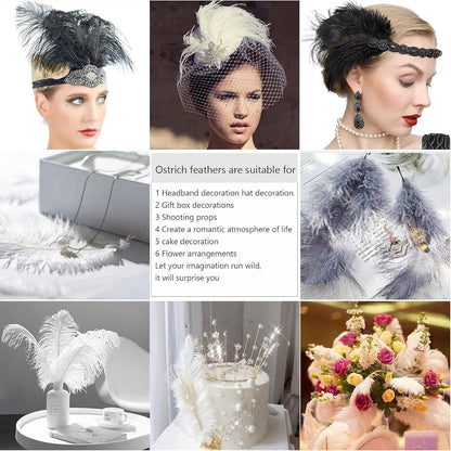THARAHT White Ostrich Feathers 24pcs Natural Bulk 10-12Inch 25cm-30cm for Crafts Wedding Party
