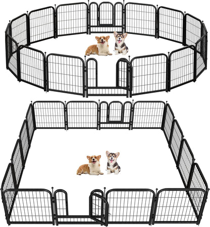 Metal Dog Playpen, 24" Inch Height 16 Panels, Ideal Dog Fence for Large/Medium/Small Dogs Indoor &