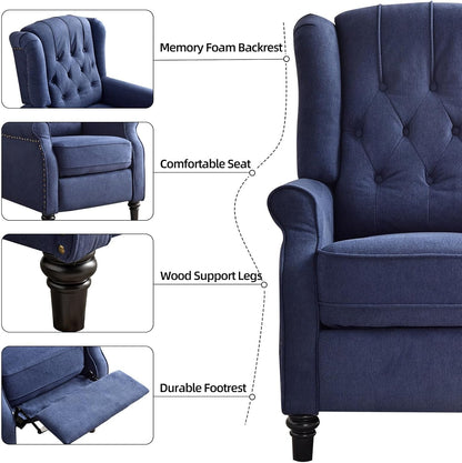EBELLO Pushback Recliner Chair, Fabric Armchair Push Back Recliner with Rivet Decoration, Single