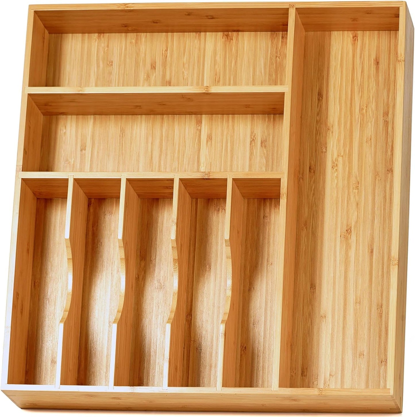 Umilife Large Kitchen Drawer Organizer, 19"x19" Silverware Utensils Organizer, 2.5" High for Large