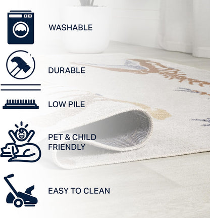 JONATHAN Y Machine-Washable Cream/Multi Runner Rug, 2x8, Kingdarr T-Rex Modern, Casual, Kids &