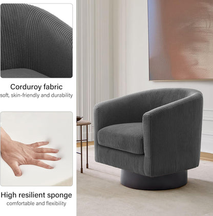 Swivel Barrel Accent Chair, Modern Round Corduroy Fabric Arm Chair for Living Room, Bedroom, Comfy