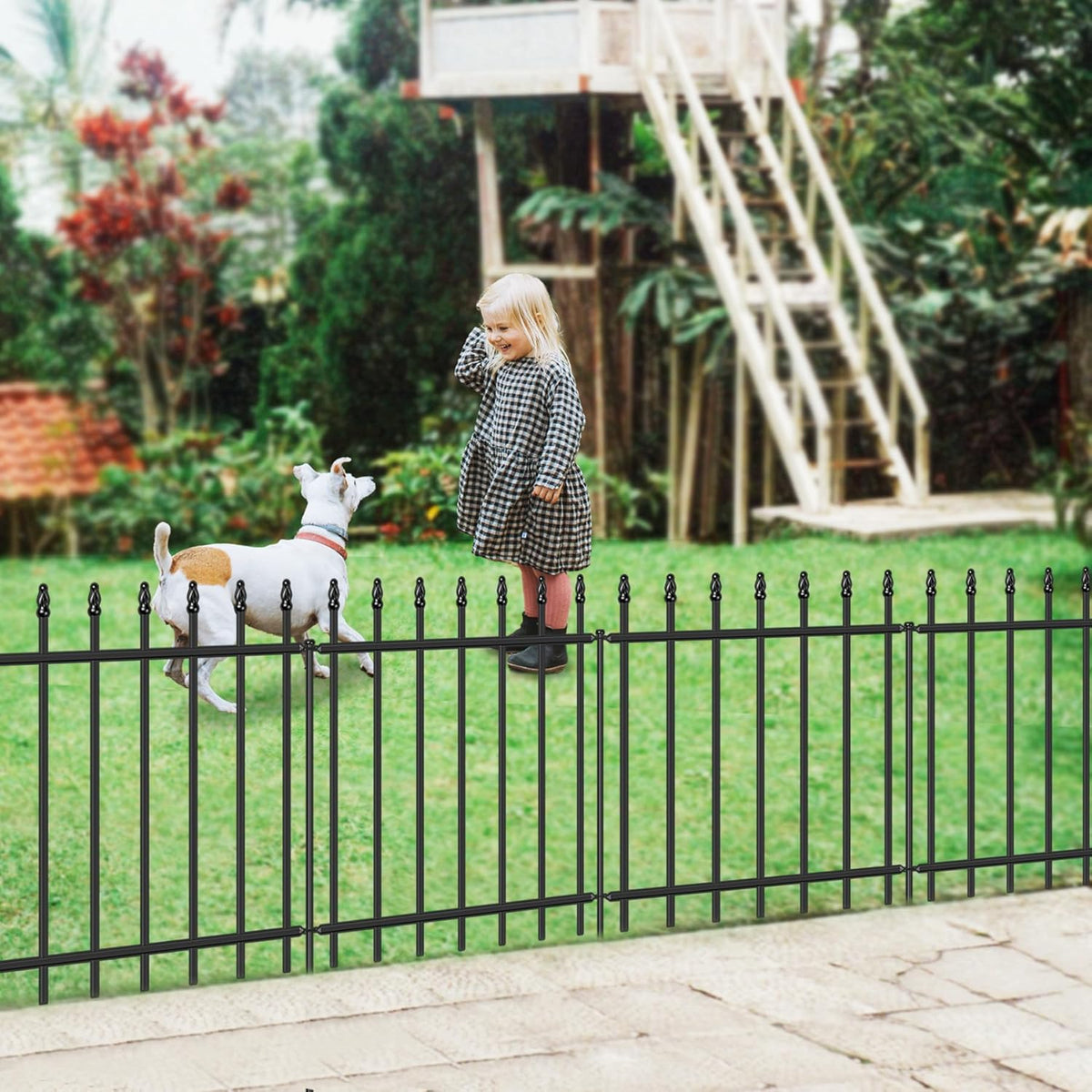 Decorative Metal Garden Fence 24 in H x 10 ft L, Border Fence Panels Animal Barrier for Dogs, No
