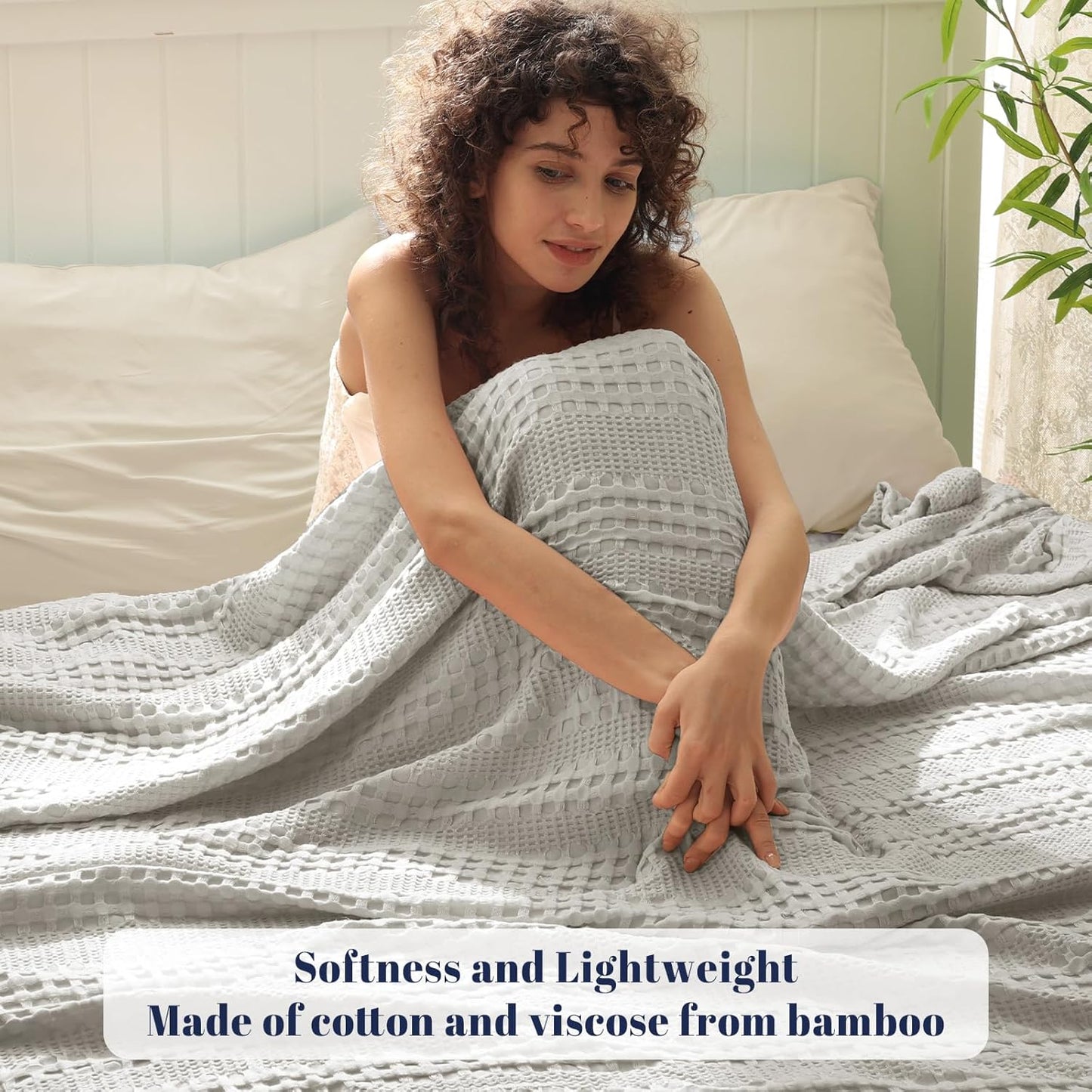 PHF Cooling Waffle Blanket Queen Size, Lightweight 60% Rayon Derived from Bamboo & 40% Cotton