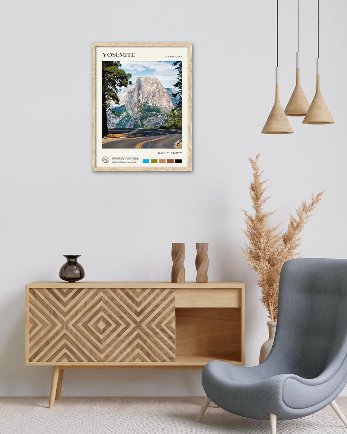 HesenDot Natural OAK Wood Yosemite National Park Framed Wall Art,12x16in Natural Scenery Canvas