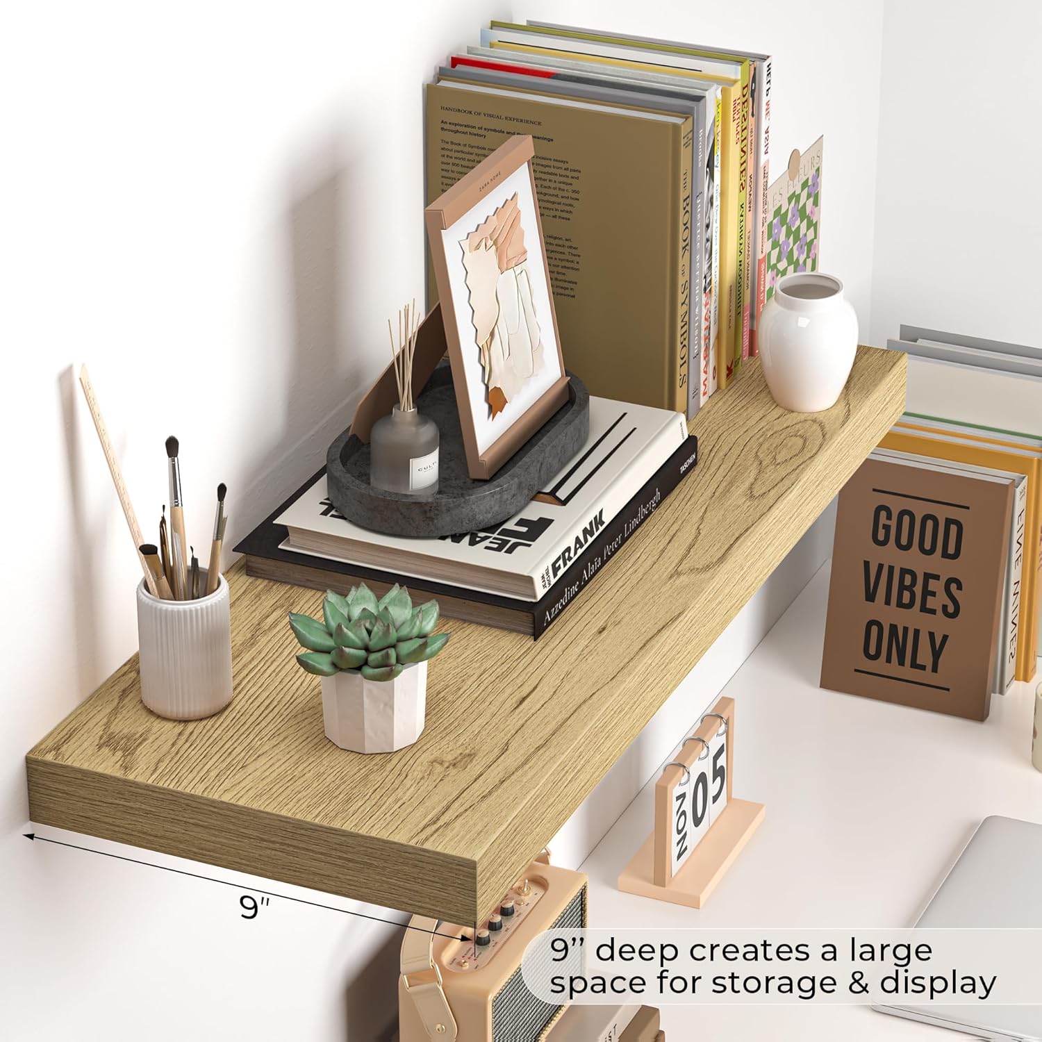 Fun Memories Floating Shelves - 24 Inch Rustic Wooden Wall Shelves - Extra Deeper & Thicker Wall