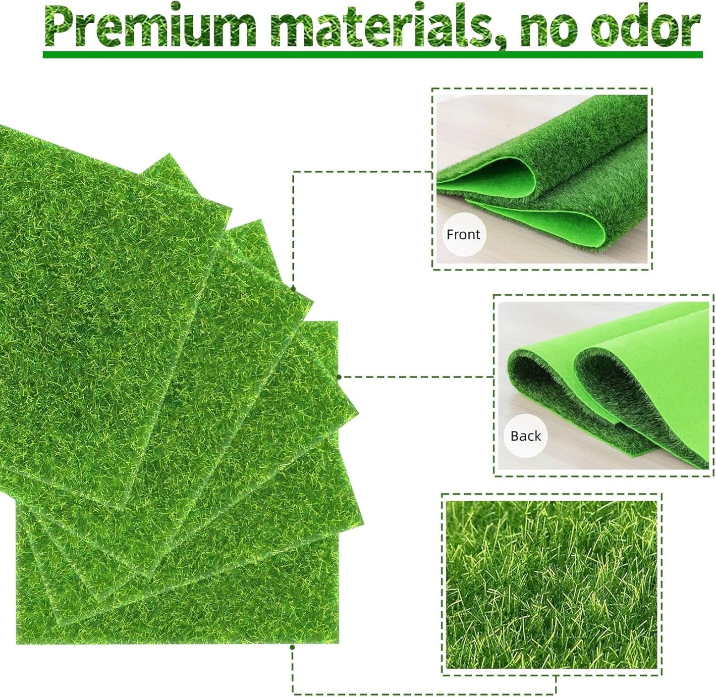 4 Packs 6 X 6 Inch Fake Grass Decor for Crafts, Artificial Grass for Dollhouse Miniature Ornament