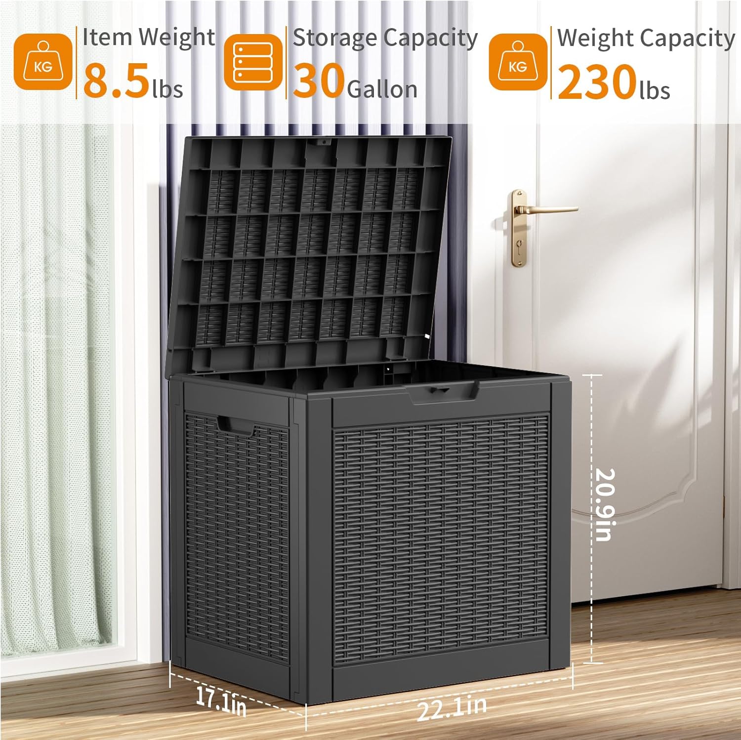 30 Gallon Resin Deck Box, Lockable Patio Outdoor Storage Box for Furniture, Garden Tools and Tools