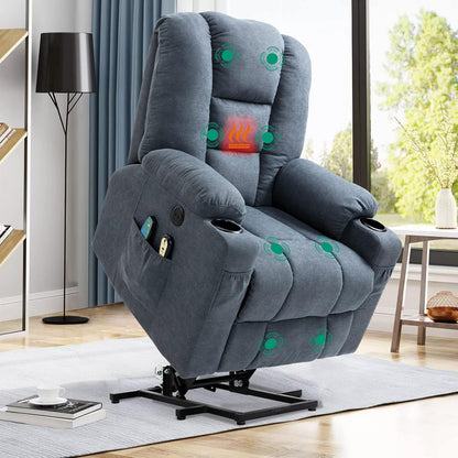 VIVIJASON Power Lift Chair Electric Recliner for Elderly Heated Vibration Massage Soft Fabric
