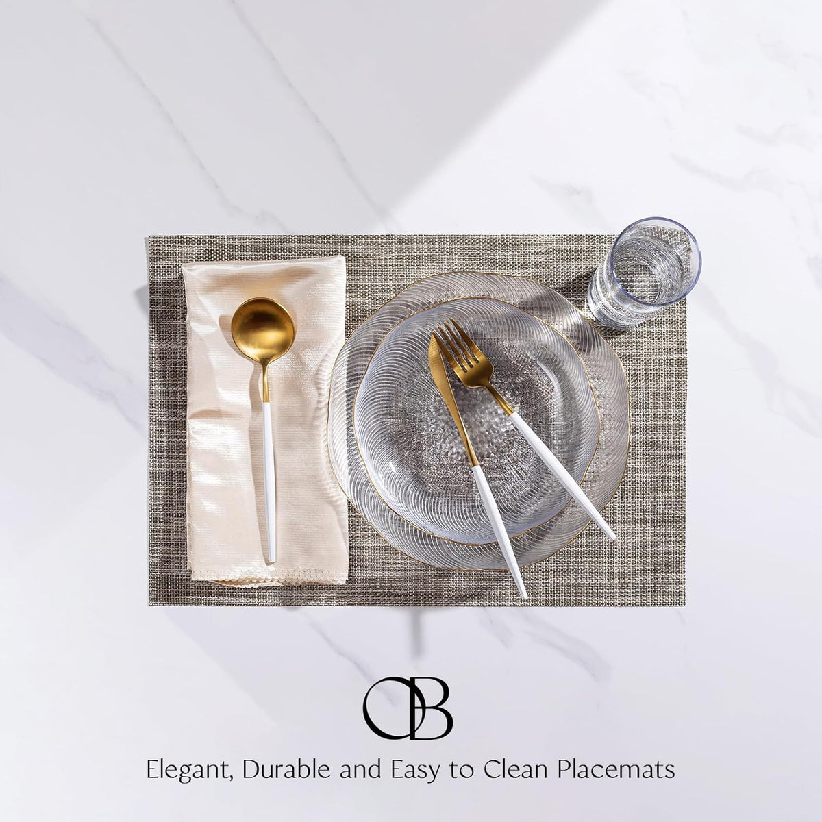 Placemats Set of 6 - Easy Clean Woven Vinyl Placemats for Dining Table, Indoor/Outdoor Place Mats