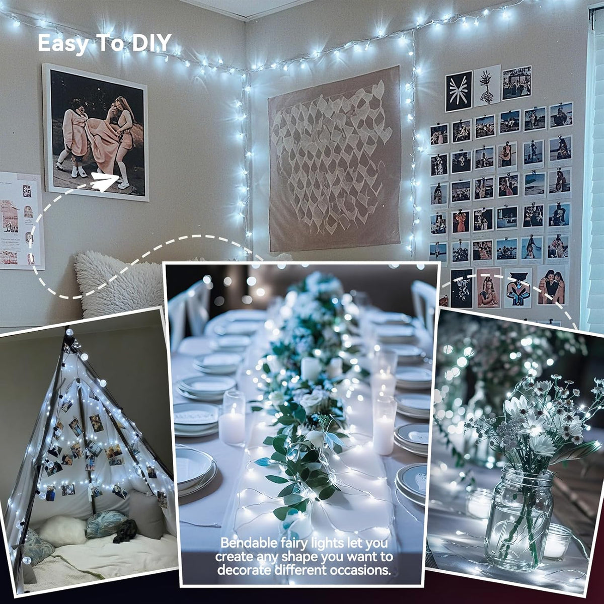 4 Pack 60LED Christmas Fairy Lights Battery Operated - 20FT Twinkle Lights with 2 Lighting Modes
