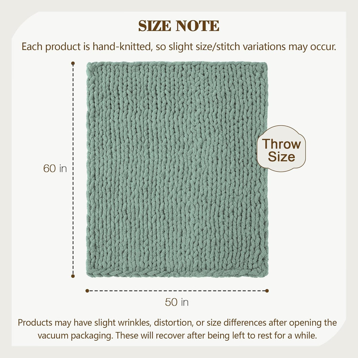 Carriediosa Chunky Knit Throw Blanket 50" X 60", 100% Hand Made Large Chenille Loop Yarn Soft