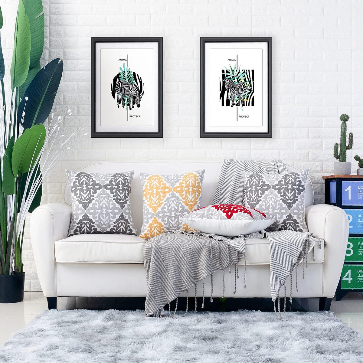 HWY 50 Decorative Throw Pillow Covers 18x18 Inch (1 Piece), Embroidered Cotton Farmhouse Cushion
