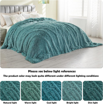 GONAAP Fuzzy Faux Fur Throw Blanket Light Teal Super Soft Cozy Plush Fuzzy Shaggy Blanket for Couch