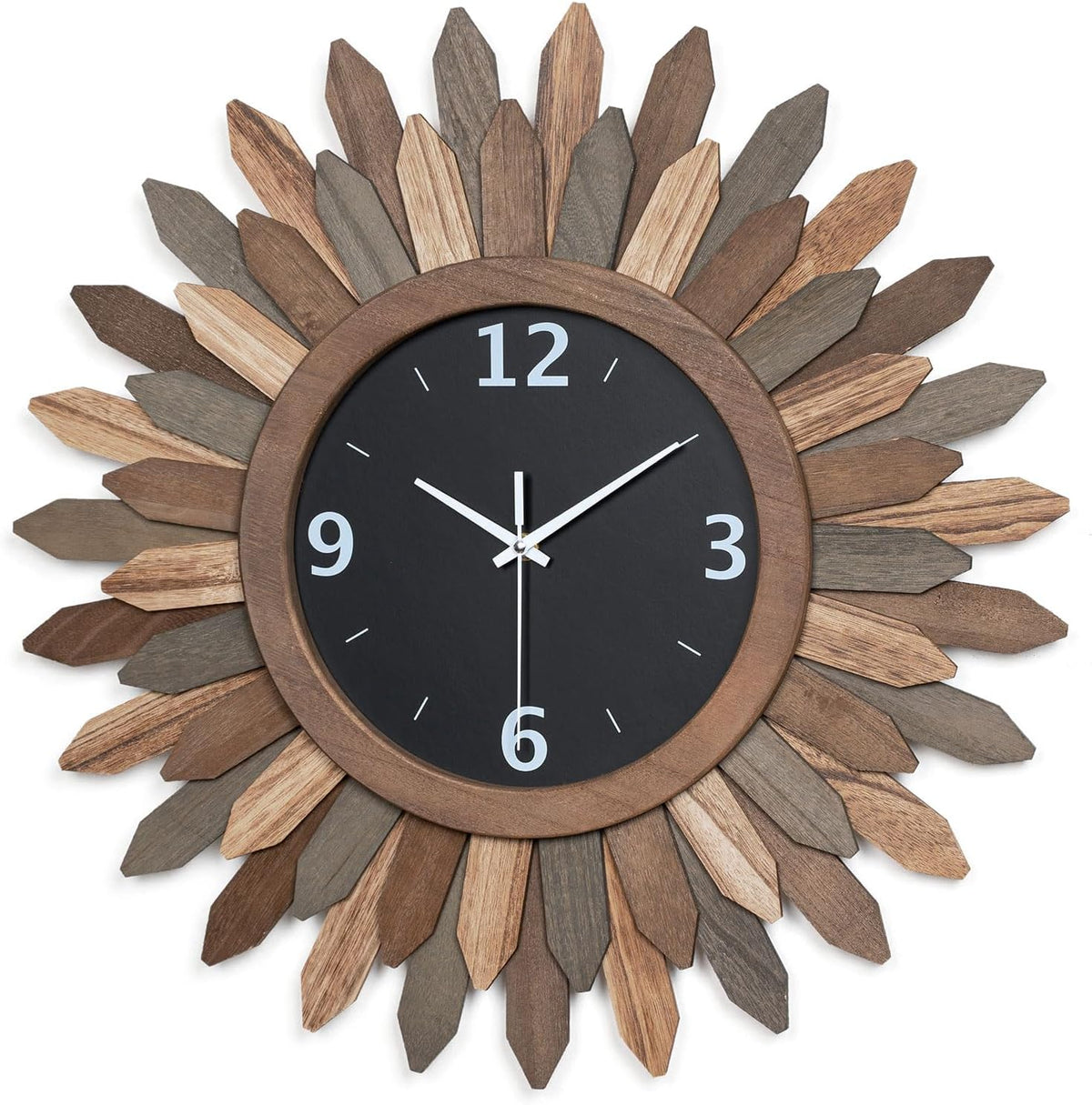 Honiway Large Wall Clock Battery Operated 21 in Rustic Wood Boho Sunburst Decorative Wall Clock