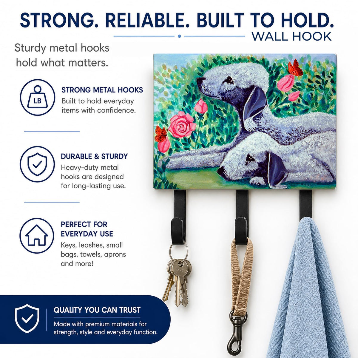 Caroline's Treasures 7512TH68 Bedlington Terrier Leash or Key Holder, Wall Hooks, Key Hooks Holder