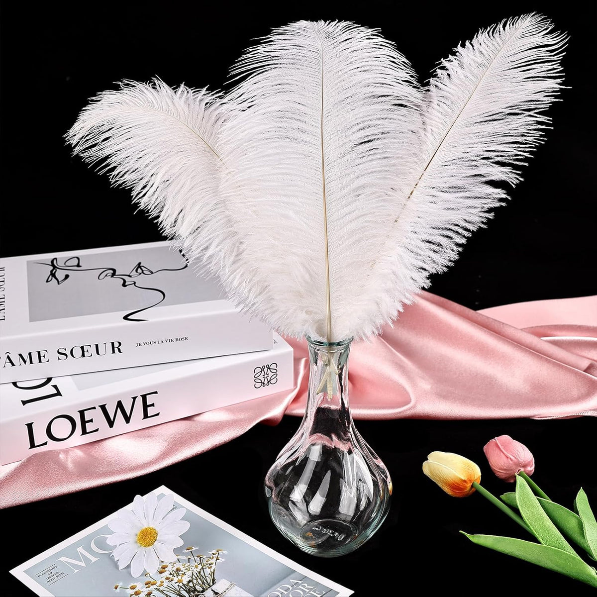 THARAHT White Ostrich Feathers 12pcs Natural Bulk 8-10Inch 20cm-25cm for Crafts Wedding Party