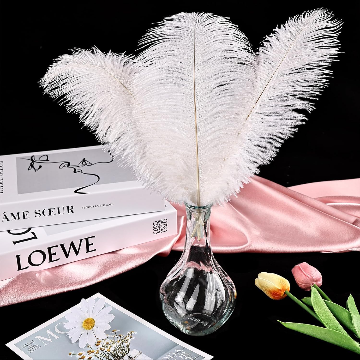 THARAHT White Ostrich Feathers 24pcs Natural Bulk 8-10Inch 20cm-25cm for Crafts Wedding Party