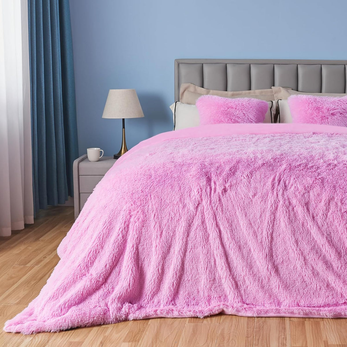 GONAAP Fuzzy Faux Fur Throw Blanket Queen Size Light Pink Super Soft Cozy Plush Fuzzy Shaggy