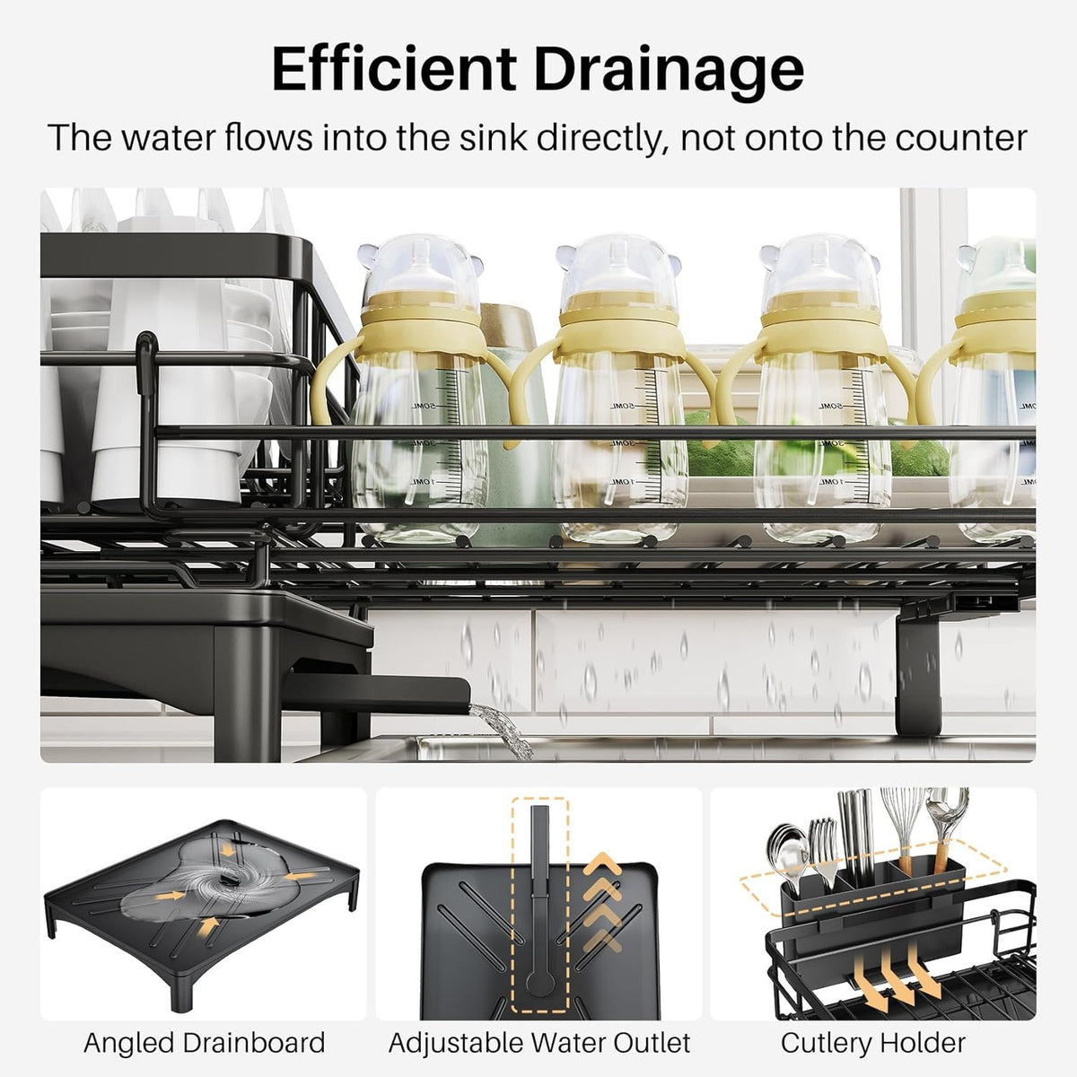 Dish Drying Rack - Extendable Dish Rack, Large Sink Drying Dish Drainer for Kitchen Counter