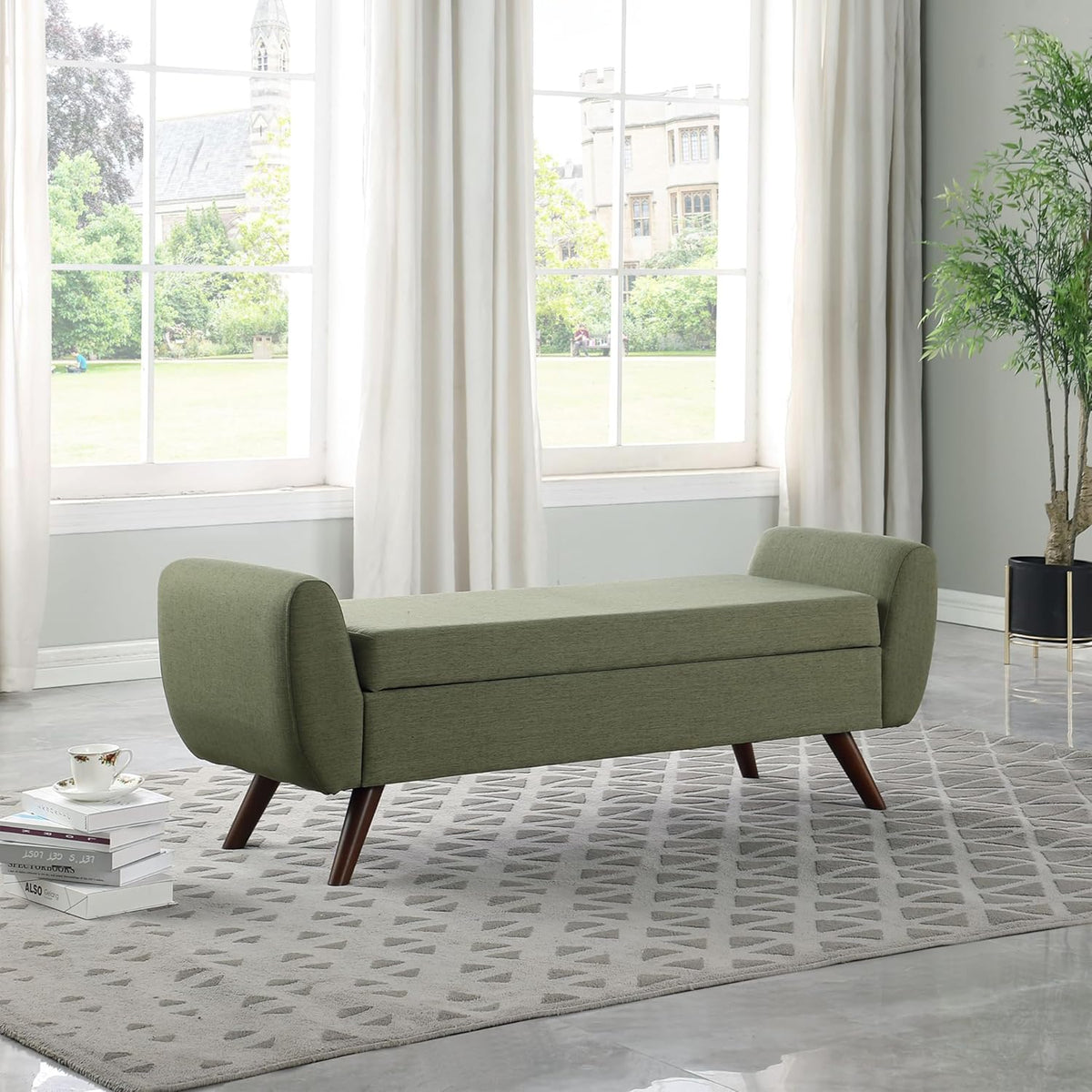 HomePop Modern Storage Bench with Wood Legs Home Décor|Bench with Storage for Living Room & Bedroom