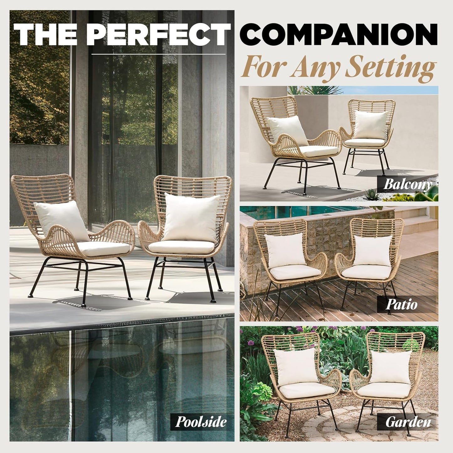 IDZO Isabelle Upgraded 2000 Hours UV Wicker Chairs Outdoor Set of 2, 500 lbs Capacity Outdoor Patio