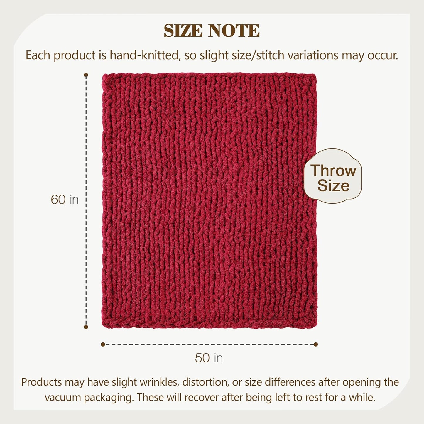 Carriediosa Chunky Knit Throw Blanket 50" X 60", 100% Hand Made Large Chenille Loop Yarn Soft
