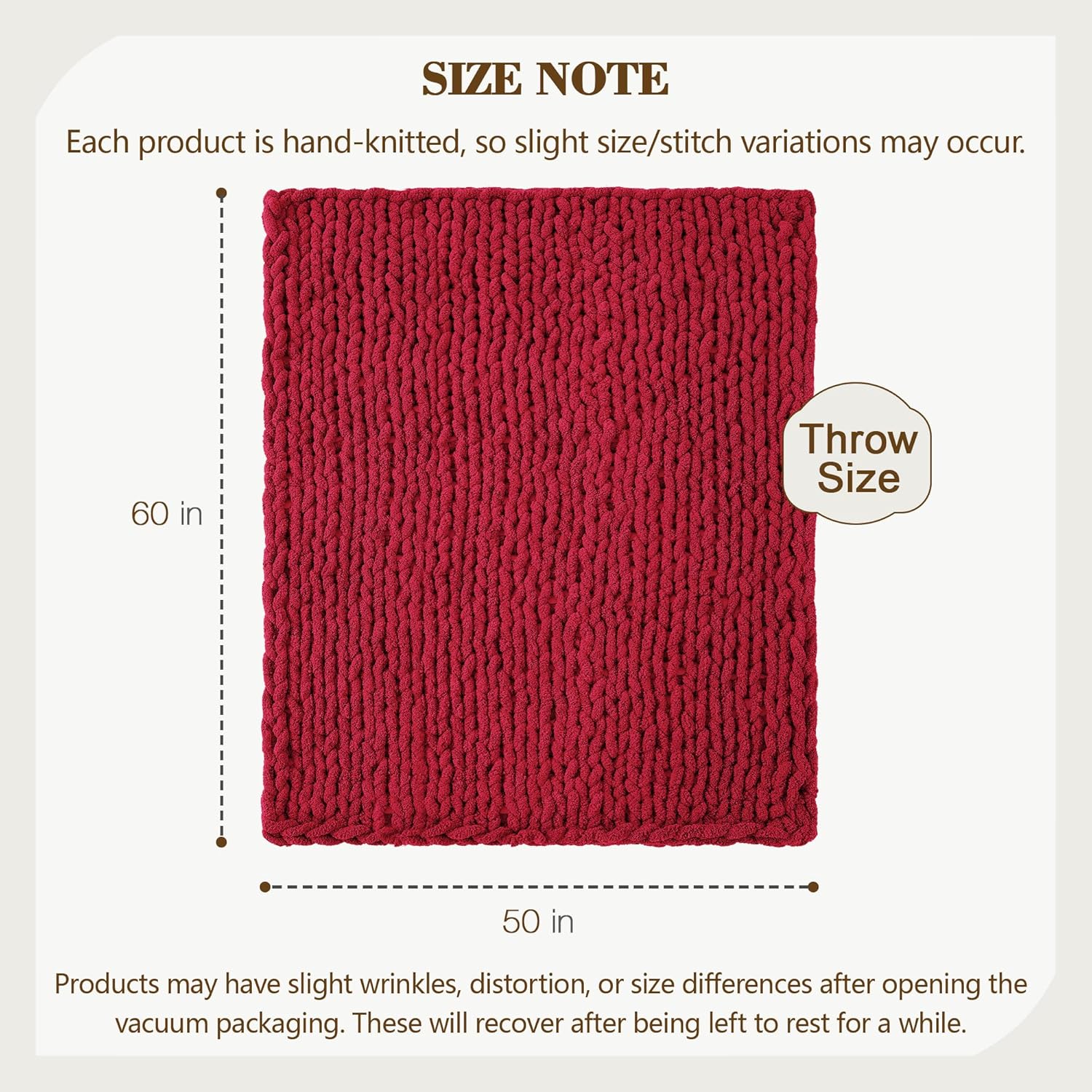 Carriediosa Chunky Knit Throw Blanket 50" X 60", 100% Hand Made Large Chenille Loop Yarn Soft
