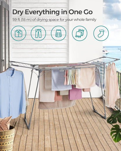SONGMICS Clothes Drying Rack Foldable, Gullwing Laundry Drying Rack, Space-Saving, 22.2 x 68.1 x 38