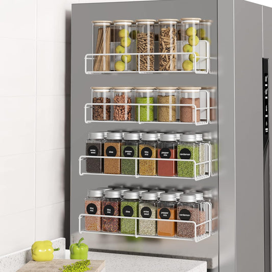 4 Pack Magnetic Spice Rack Organizer, Space Saver for Refrigerator and Microwave Oven, Metal Fridge