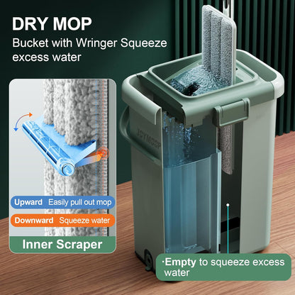 JOYMOOP Mop and Bucket with Wringer Set, Flat Squeeze Mop with Bucket (X-Large), Dust Mop for Wall