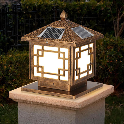 SLAWA Outside Housing Post Lighting Fixtures 9.8In Solar Post Caps Lights Bronze Aluminium