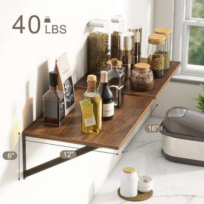 Deep Floating Shelves for Wall, 12 Inch Deep Floating Shelves Set of 2, 16"W x 12"D Wall Shelf