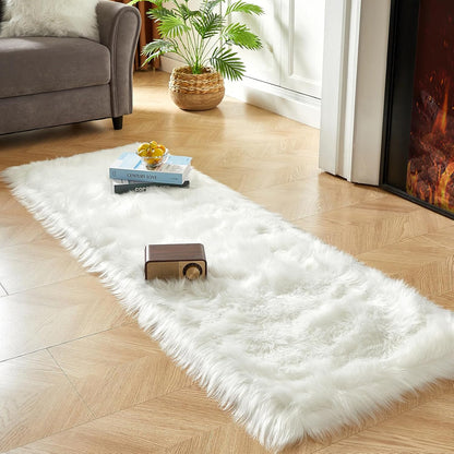 AMTOVO Faux Fur Rug, White Ultra Soft Fluffy Shag Sheepskin Rug, 2 x 6 ft Runner Area Rugs for