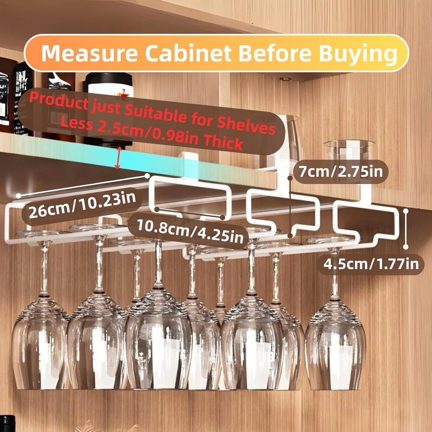 LINFIDITE 2 Pack Wine Glass Holder Stemware Rack Hanger Under Cabinet Wine Glass Rack Kitchen