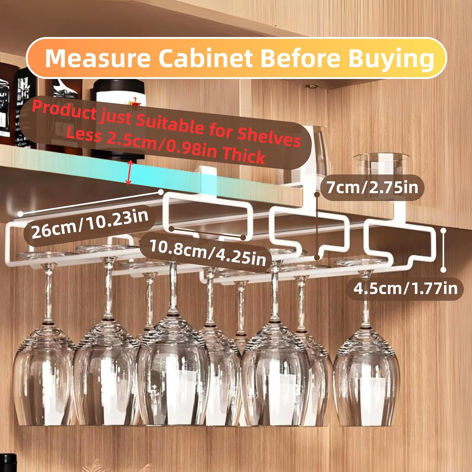 LINFIDITE 2 Pack Wine Glass Holder Stemware Rack Hanger Under Cabinet Wine Glass Rack Kitchen