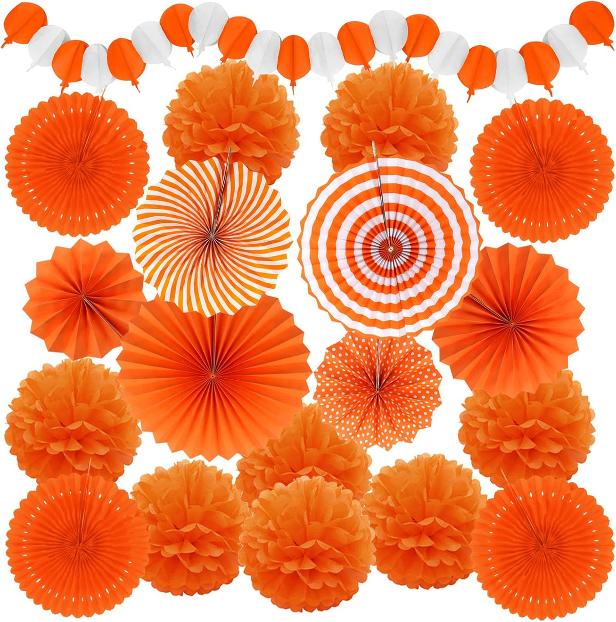 Orange Party Decorations, Papar Fans Pompoms Fans Garlands for Halloween Birthday Bridal Baby