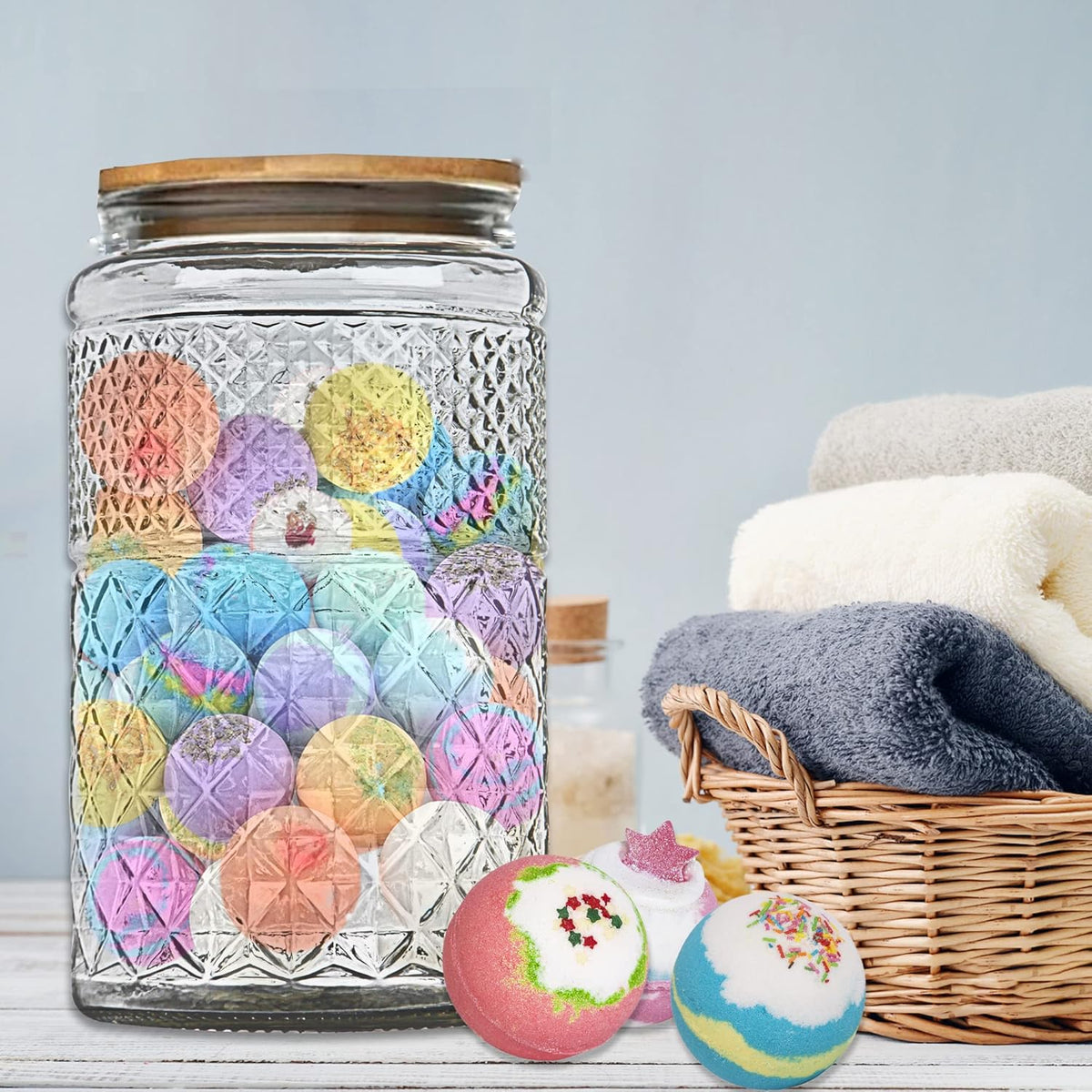 Large Glass Storage Jar, Glass Food Storage Containers with Bamboo Lid, Kitchen Containers Cereal