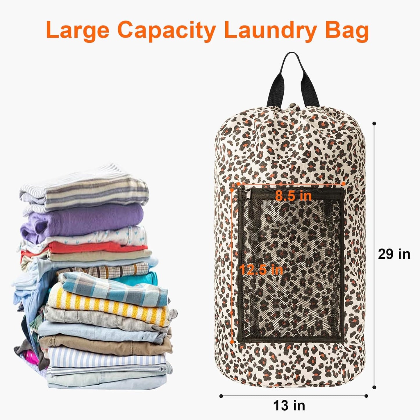 Laundry Bag Backpack Durable Laundry Bag with Shoulder Straps and Mesh Pockets Portable Laundry