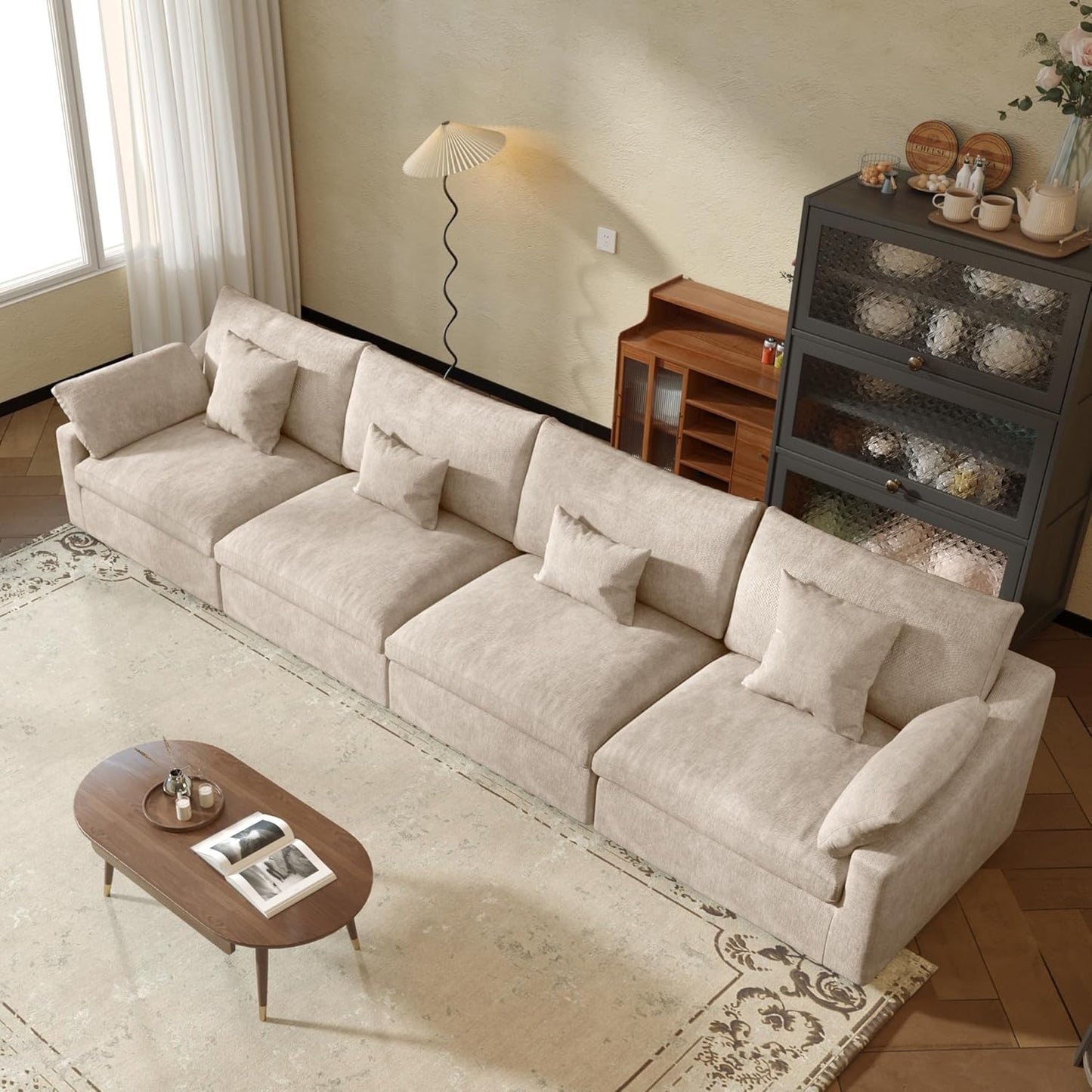 JACH Sectional Couches for Living Room, 4 Seater Cloud Sectional Couch with Deep Seat, Down Filled