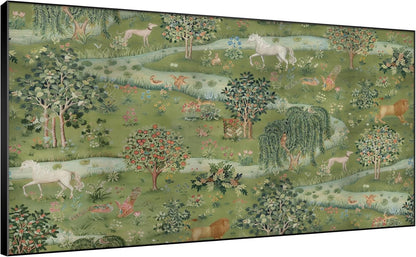 SIGNWIN 36"x72" Extra Large Framed Wall Art Medieval Fantasy Forest with Woodland Animals