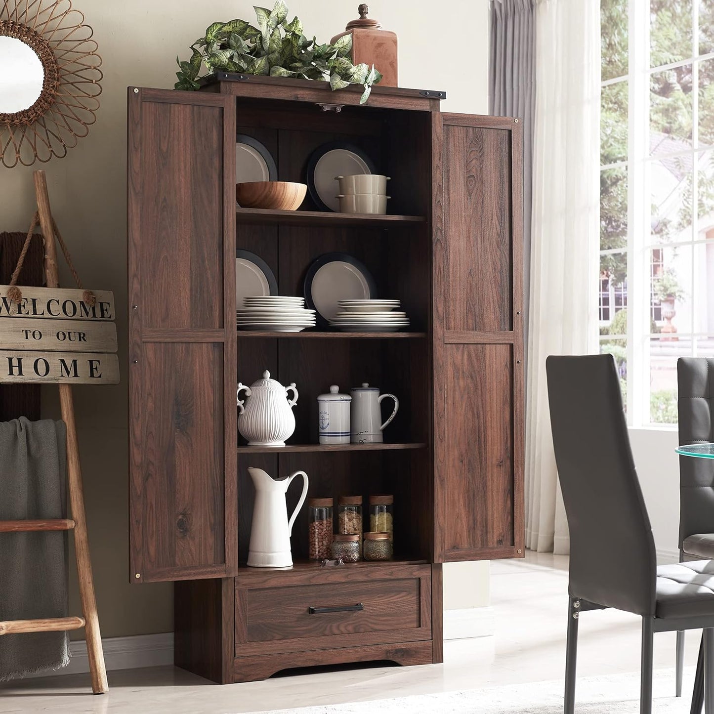 JXQTLINGMU Farmhouse Kitchen Pantry Cabinet - 72" Tall Wood Kitchen Storage Cabinets with