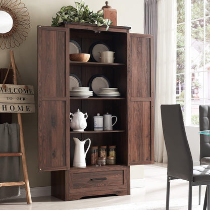 JXQTLINGMU Farmhouse Kitchen Pantry Cabinet - 72" Tall Wood Kitchen Storage Cabinets with