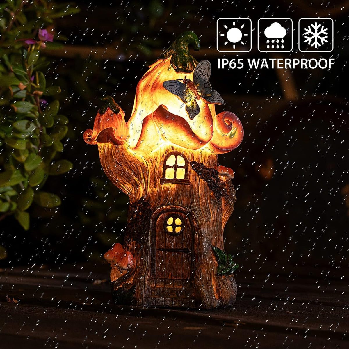 Fairy Garden Accessories Outdoor Statues, Mushroom House Decor,Large Gnome Solar Powered Lights