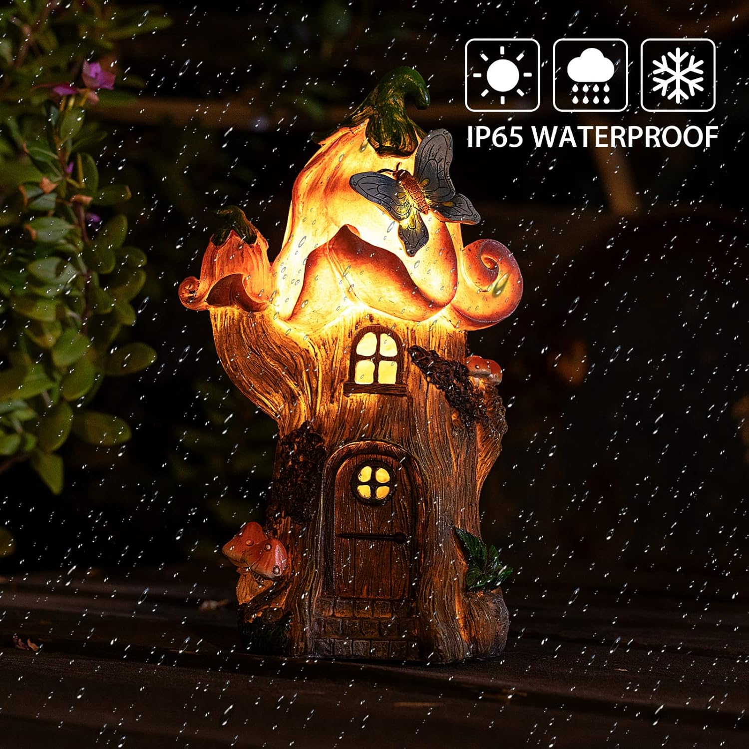 Fairy Garden Accessories Outdoor Statues, Mushroom House Decor,Large Gnome Solar Powered Lights