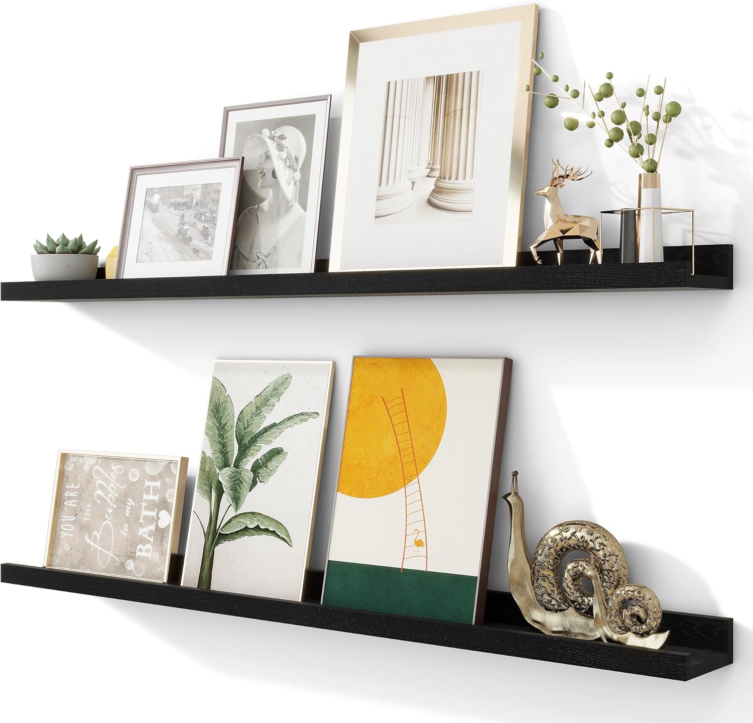 Solid Ash Wood Floating Shelves, Wood Picture Ledge Shelf Set of 2, 48 Inch Long Large Photo Ledge