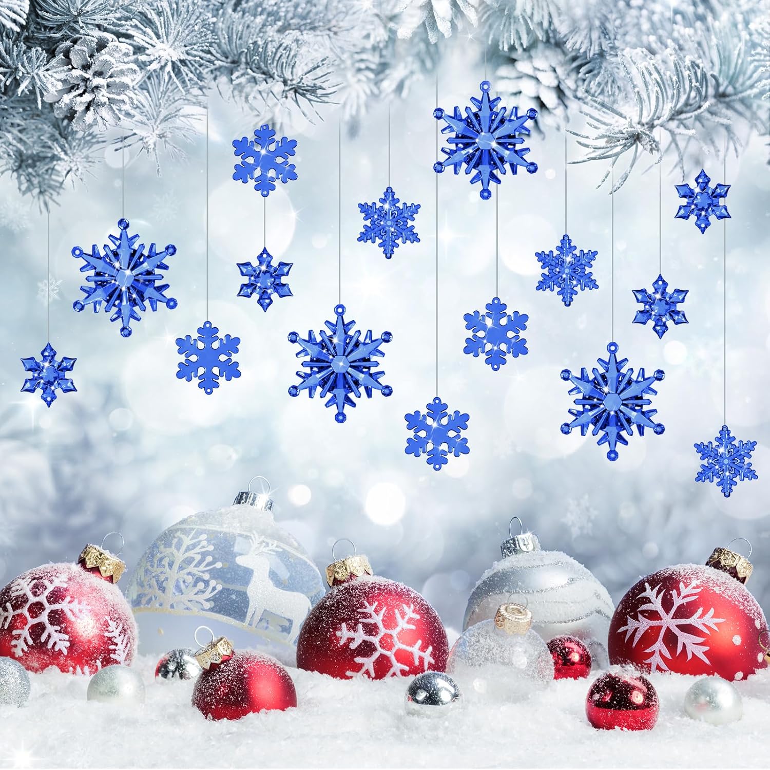 Dilunave 40 Pieces Christmas Snowflake Ornaments Acrylic Christmas Tree Decorations Crystal