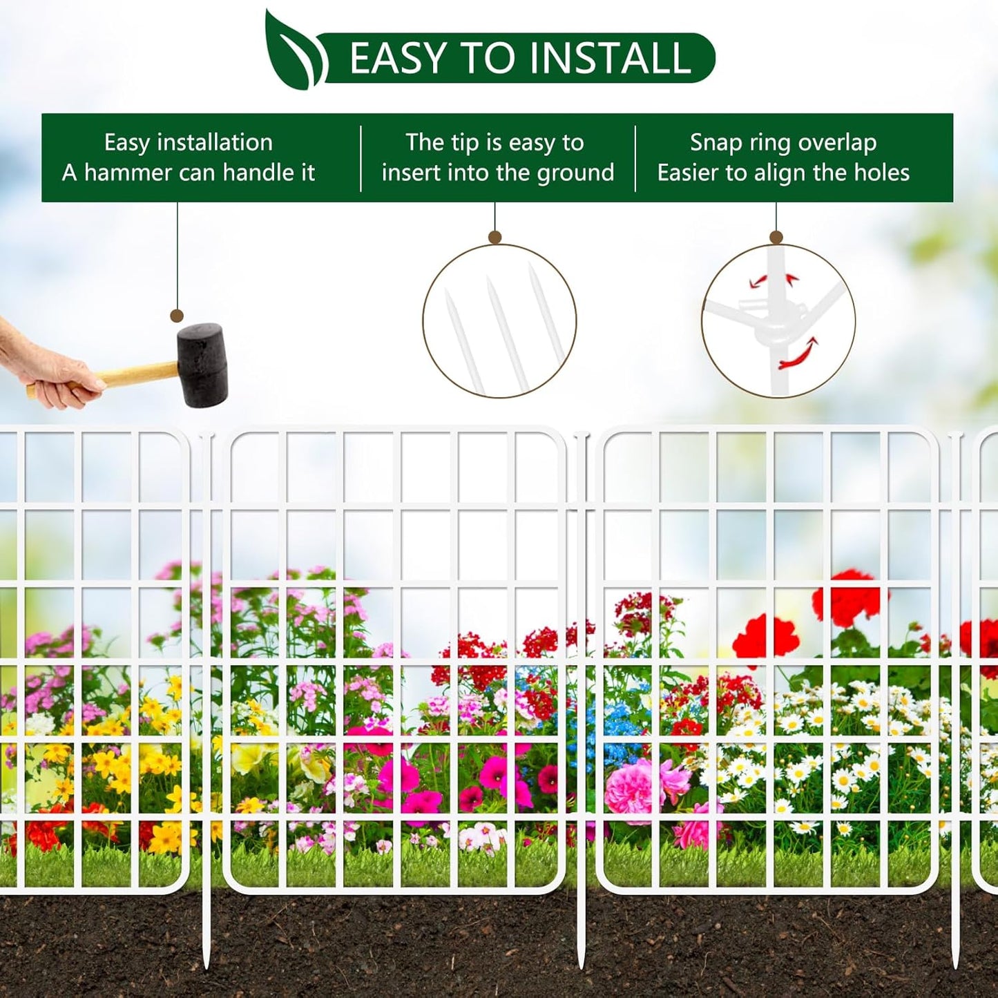 13ft x 17in Garden Fence Animal Barrier, 12 Panels No Dig Fence Border, Rustproof Metal Decorative